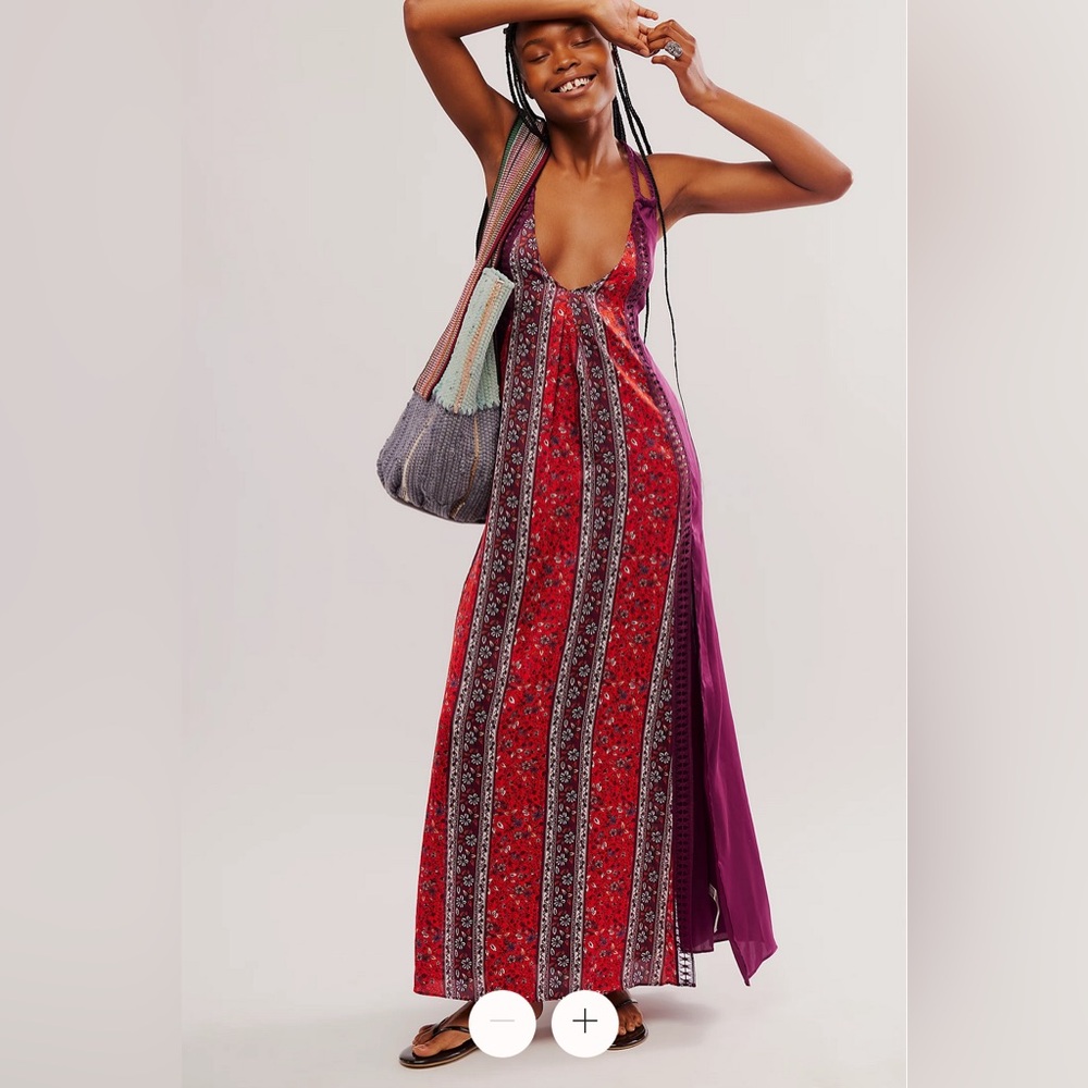 Free People Bohemian Nights Maxi Slip Fiery Red Combo
